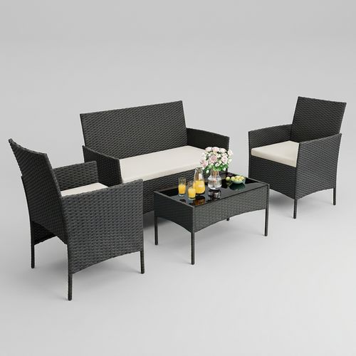 Homfan 4-Piece Patio Rattan Conversation Set