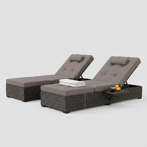 Homfan Outdoor Wicker Chaise Lounge Set of 2