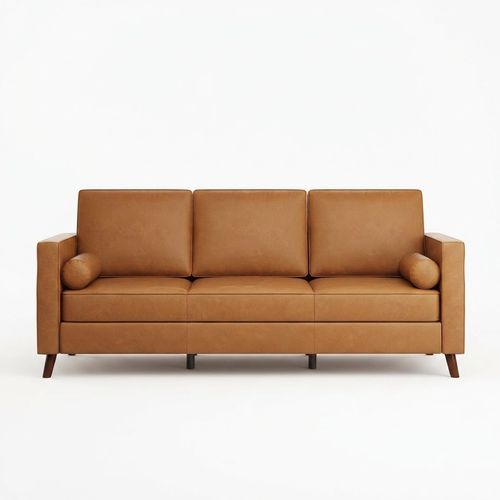 86-Inch Tan Faux Leather Couch